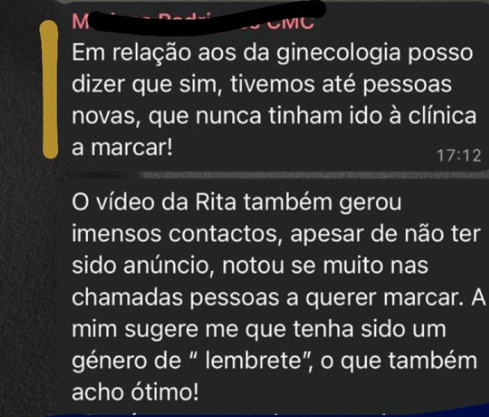 Mensagem de uma clínica: novos clientes para consultas de ginecologia